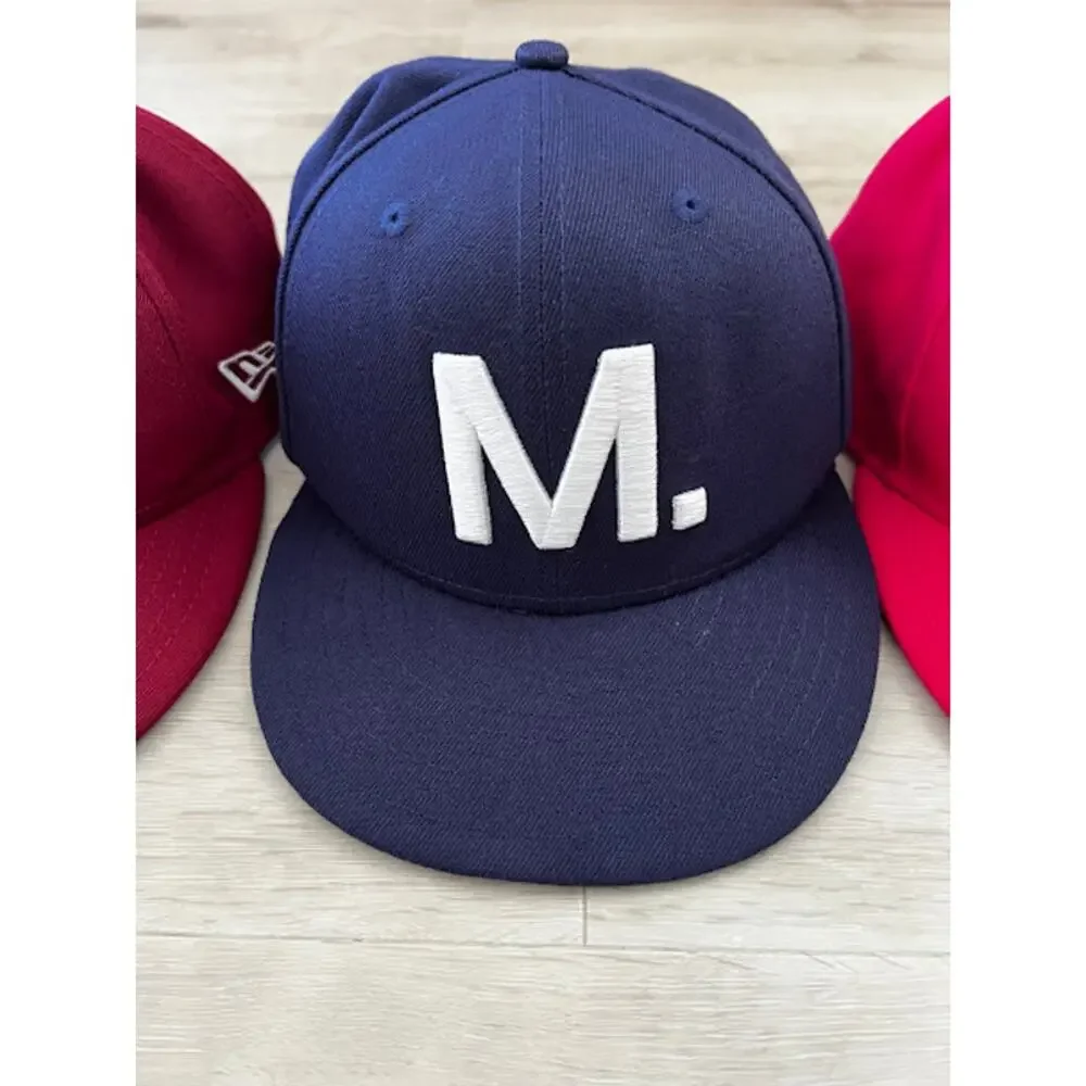Municipal Lot of 3 Snapback Cap Adjustable Flat Brim Hats Navy Red Pink